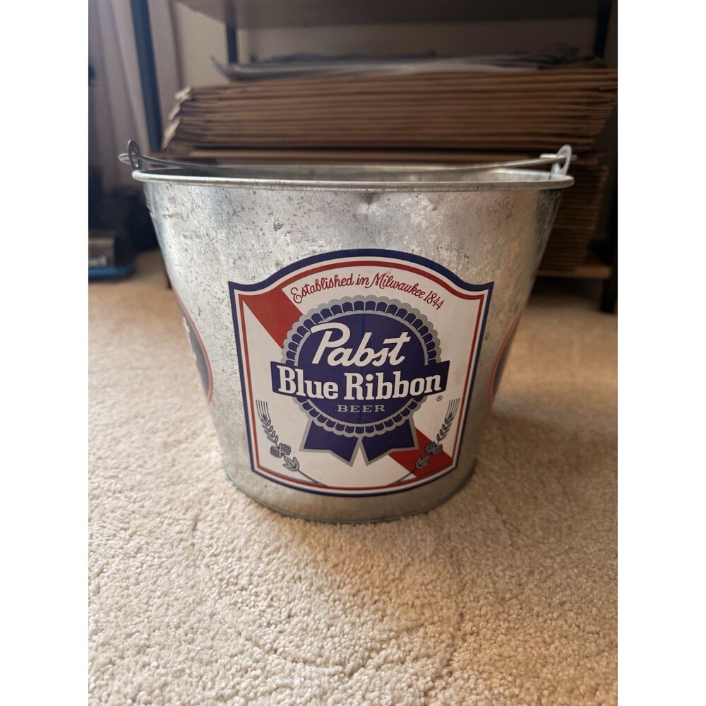 Pabst Blue Ribbon Beer Galvanized Metal Bucket Tin Breweriana Theme